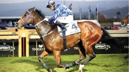  ?? Picture: Gold Circle ?? SO EASY. Bull Valley (6-1) bursts clear of his opposition to win the Grade 1 Tsogo Sun Sprint over 1200m under S’manga Khumalo.