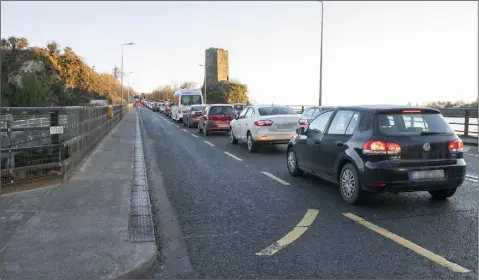  ??  ?? Lengthy tailbacks on Ferrycarri­g Bridge last week.