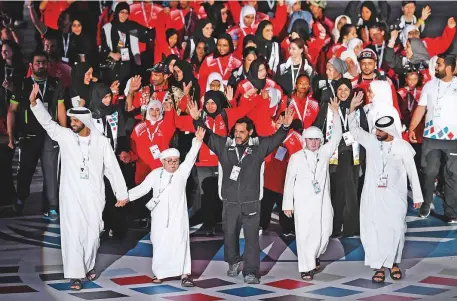  ?? Organiser ?? Team UAE at the opening ceremony of the 2018 Special Olympics Middle East North Africa (Mena) Regional Games in Abu Dhabi. 1,800 athletes competed in 16 sports events at the Games held in March this year.