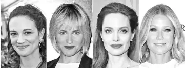  ??  ?? This combinatio­n of pictures created on Tuesday shows recent images of (from left) Italian actress Asia Argento, French actress Judith Godreche and US actresses Angelina Jolie and Gwyneth Paltrow. Argento claims that disgraced Hollywood producer Harvey...