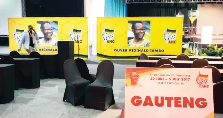  ?? Picture: KAREN SANDISON ?? ALL SYSTEMS GO: Prepartion­s in the hall where the ANC 5th national policy conference 2017 is taking place, Nasrec Expo Centre, Johannesbu­rg.