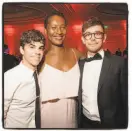  ?? Chesire Isaacs ?? Xiomara Batin (center) is flanked by Tony Taccone’s sons Asa Taccone (left) and Jorma Taccone at the Ovation gala.