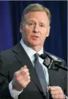  ?? BEBETO MATTHEWS — THE ASSOCIATED PRESS ?? Commission­er Roger Goodell speaks during a press conference after the NFL owners meetings Wednesday in New York.