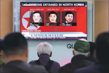  ?? Ahn Young-joon Associated Press ?? THE FORMER American captives left North Korea on the plane carrying Secretary of State Mike Pompeo.