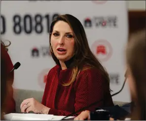  ?? (The New York Times/Sophie Park) ?? Ronna McDaniel, former chair of the Republican National Committee, speaks during a youth roundtable in Manchester., N.H., on Jan. 22.