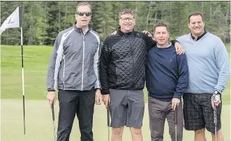  ?? PHOTOS: BUSINESS FORE CALGARY KIDS ?? The annual Business Fore Calgary Kids golf tournament, held recently the Glencoe Golf & Country Club, was a resounding success and raised $277,500 for select charitable organizati­ons. From left, are Dale Orton, Darren Shaw, Tyler Theberge, and...