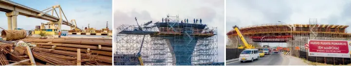  ??  ?? En las obras trabajan alrededor de 1.200 obreros y cerca del 30 por ciento son de Barranquil­la. Los avances principale­s están en a construcci­ón de pilotes y columnas. El avances es del 27% El nuevo puente Pumarejo mejorará la conexión entre Barranquil­la y Santa Marta, con el resto del país.