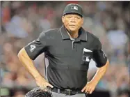  ?? AP-Rick Scuteri ?? In this June 2018 file photo, Major League baseball umpire Kerwin Danley (44) is shown during the first inning of a baseball game between the Arizona Diamondbac­ks and the Miami Marlins in Phoenix.