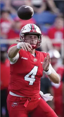  ?? AP FILE ?? LOT TO LIKE: Patriots’ fourth-round pick Bailey Zappe throws the ball during a game for Western Kentucky.