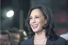  ?? BRYNN ANDERSON — THE ASSOCIATED PRESS FILE ?? In this June 27, 2019, file photo, then-Democratic presidenti­al candidate Sen. Kamala Harris, D-Calif., listens to questions after the Democratic primary debate hosted by NBC News at the Adrienne Arsht Center for the Performing Art in Miami.