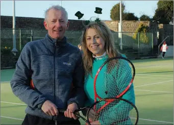  ??  ?? Frank Armstrong and Mary Gannon at the St Patrick’s Day Tournament in Sligo Tennis Club.