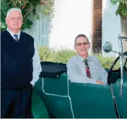  ??  ?? Philip Kuschke, sitting in a 1928 Bentley, withDennis Symes, the headmaster of Glenwood House where the old car show will move in 2020.