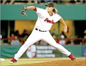  ?? KELLY O’CONNOR SPECIAL TO ENTERPRISE-LEADER ?? Pawtucket Red Sox hurler Jalen Beeks, shown pitching in a June minor league game, is a 2011 graduate of Prairie Grove High School, who went on to pitch for the Razorbacks. He was drafted by Boston in 2014.