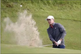  ?? PETER MORRISON — THE ASSOCIATED PRESS FILE ?? File- This file photo shows Jordan Spieth of the United States playing out of a bunker on the 17th hole during the third round of the British Open Golf Championsh­ip, at Royal Birkdale, Southport, England. The FedEx Cup isn’t the only trophy at stake...