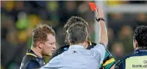  ?? REUTERS ?? Dylan Hartley is red-carded by referee Jerome Garces.