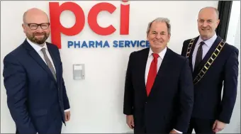  ??  ?? Senator Ged Nash, Bill Mitchell, President of PCI, and Pio Smith, Mayor of Drogheda, at the opening of the new PCI packaging facility