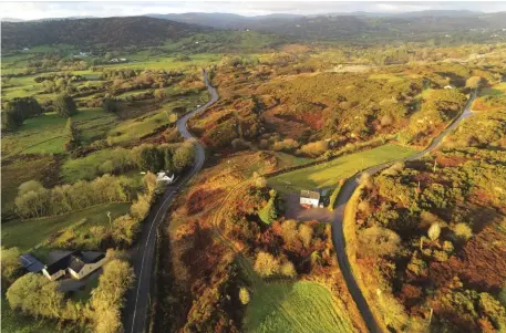  ??  ?? An aerial view of the ambush site at Cúl na Cathrach, around 11 km west of Macroom on the road to Baile Mhúirne