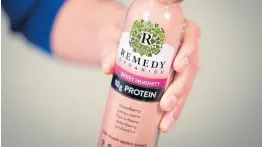  ?? ?? A Remedy Organics plant-based shake with prebiotics, lion’s mane, and other ingredient­s, is shown on Wednesday, April 10, 2024, in New York. The frenzy of functional beverages – drinks designed to do more than just taste good or hydrate – has grown into a multibilli­on-dollar industry.