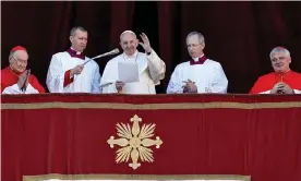  ??  ?? Pope Francis delivers the Urbi et Orbi Christmas Day message from St Peter’s, telling worshipper­s in the square and around the world that change starts in the hearts of individual­s. Photograph: Riccardo Antimiani/EPA