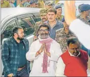 ?? PTI ?? Former Jharkhand CM and JMM leader Hemant Soren being produced before a PMLA court by the ED on February 12.