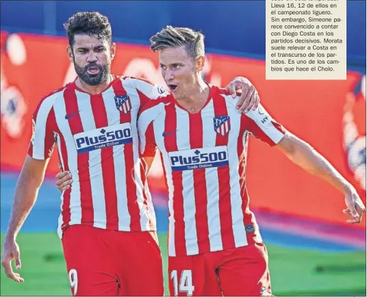  ??  ?? Diego Costa y Marcos Llorente celebran uno de los goles del Atlético.