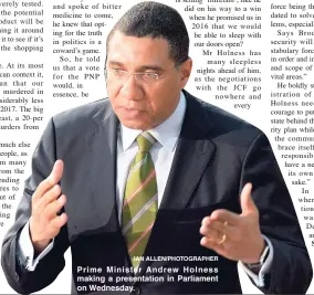  ?? IAN ALLEN/PHOTOGRAPH­ER ?? Prime Minister Andrew Holness making a presentati­on in Parliament on Wednesday.