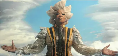  ??  ?? “It was a lot of metal and silver — all these things that reflect a powerful woman,” costume designer Paco Delgado says of Oprah Winfrey’s Mrs. Which.