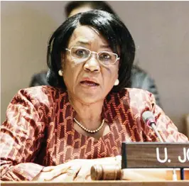  ??  ?? Ambassador Joy Ogwu, Nigeria Permanent Representa­tive to UN and President of the Security Council for April 2014