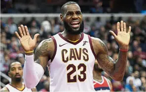  ??  ?? Okay: Cleveland Cavaliers forward LeBron James reacting after he was called for a foul during the game against the Washington Wizards on Sunday. — AP