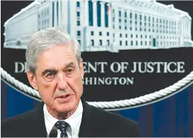  ?? AP PHOTO/CAROLYN KASTER ?? Special counsel Robert Mueller speaks in May at the Department of Justice, in Washington, about the Russia investigat­ion.