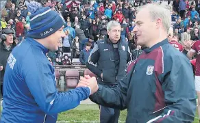  ??  ?? WE MEET AGAIN: Derek Mcgrath & Micheal Donoghue are well acquainted at this stage