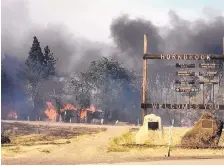  ?? SOURCE: CALIFORNIA HIGHWAY PATROL ?? The Klamathon Fire burns in Hornbrook, Calif., Friday. A local California official says a deadly blaze burning near the Oregon border moved swiftly through the rural area that is home to many retirees.