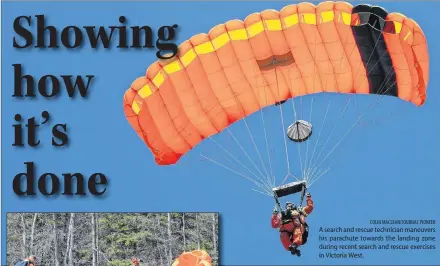  ?? COLIN MACLEAN/JOURNAL PIONEER ?? A search and rescue technician maneuvers his parachute towards the landing zone during recent search and rescue exercises in Victoria West.