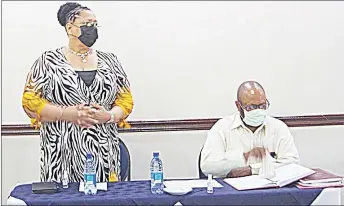  ?? (Pics: Stanley Khumalo). ?? L-R: Minister of Education and Training Lady Mabuza making her remarks while Sandleni Constituen­cy MP Noah Gama, who is also the Chairperso­n of the portfolio committee in the ministry, looks on.