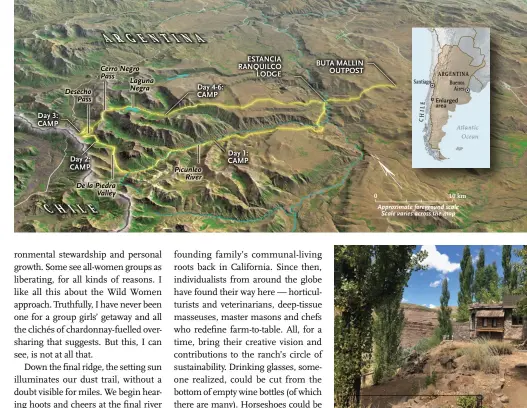  ??  ?? opposite: The riders gather at Ranquilco, a ranch operated by Wild Women Expedition­s and the beginning and end point of the packing trip, to celebrate their shared Patagonian adventure. above: Ranquilco’s courtyard, across from Casa Grande.
