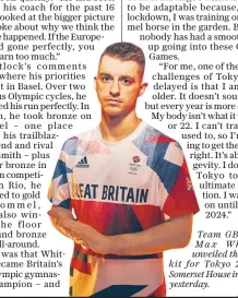 ??  ?? Team GB athlete Max Whitlock unveiled the adidas kit for Tokyo 2020 at Somerset House in London yesterday.