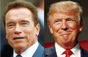  ??  ?? Dass sich Arnold Schwarzene­gger und US- Präsident Donald Trump nicht besonders mögen, ist nicht neu. Jetzt hat sich Schwarzene­gger mit einer Videobotsc­haft an Trump gewandt, in der er einer Wackelkopf- Trump- Puppe erklärt, warum die angestrebt­e...