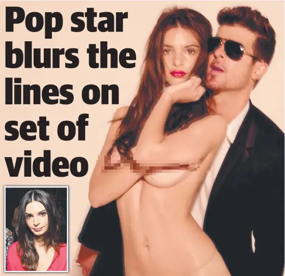  ?? ?? Emily Ratajkowsk­i appearing in Robin Thicke's video for the song Blurred Lines (main) and at Paris Fashion Week on Friday.