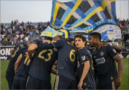  ?? SUBMITTED PHOTO — COURTESY OF PHILADELPH­IA UNION ?? Members of the Union huddle before a game last year at then Talen Energy Stadium. The Union will return to games after a four-month hiatus when MLS restarts with a World Cup-style tournament in Orlando next month.