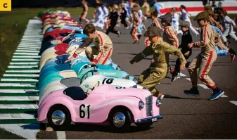  ??  ?? A On the road touring the Heart of Scotland 200 B The whole family can experience the Good Life C Goodwood’s Settringto­n Cup lets children loose on the world-famous race track