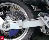  ??  ?? 4 4/ Ouch! We can see here that the 'short' rear brake hose is way too short for the Tengai and therefore it will not like the suspension travel/movement