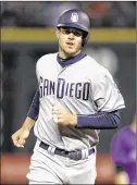  ?? DAVID ZALUBOWSKI / AP ?? Padres first baseman Wil Myers, rounding the bases after his solo homer in the sixth inning Monday night in Denver, became the second player in franchise history to hit for the cycle. Matt Kemp was the first in 2015.