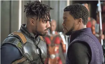  ?? MARVEL ?? Michael B. Jordan (left) and Chadwick Boseman face off in “Black Panther.”