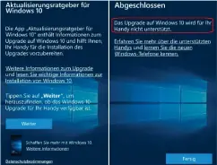  ??  ?? Fehlanzeig­e auf dem Smartphone Lumia 630: Während sich die Vorabversi­on im Vorjahr installier­en ließ, verweigert Microsoft nun das Update auf Windows 10 Mobile.