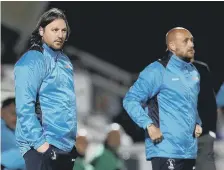  ??  ?? Hartlepool United manager Craig Harrison looks on from the sidelines.