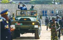  ?? (Evrard Ngendakuma­na/Reuters) ?? BURUNDI PRESIDENT Pierre Nkurunziza waves as he arrives for celebratio­ns marking the country’s 55th Independen­ce Day on July 1, at the Prince Louis Rwagasore stadium in Bujumbura.