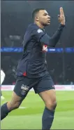  ?? ?? Kylian Mbappe gestures after scoring Paris Saint-Germain’s first goal in a 3-1 French Cup quarterfin­al victory over Nice on Wednesday.*AFP