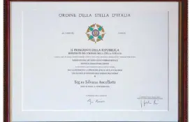  ??  ?? The Order of the Star of Italy is an award given to Italians abroad or foreigners who have contribute­d to the promotion of friendly relations and cooperatio­n between Italy and other countries.
