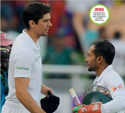  ?? AFP ?? Bangladesh captain Mushfiqur Rahim (right) shakes hands with England captain Alastair Cook after they split the Test series. —