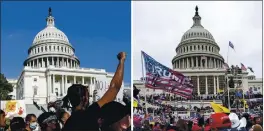  ?? THE ASSOCIATED PRESS ?? In this combinatio­n of photos, demonstrat­ors, left, protest June 4 in front of the U.S. Capitol in Washington over the death of George Floyd and on Wednesday, supporters of President Donald Trump rally at same location.